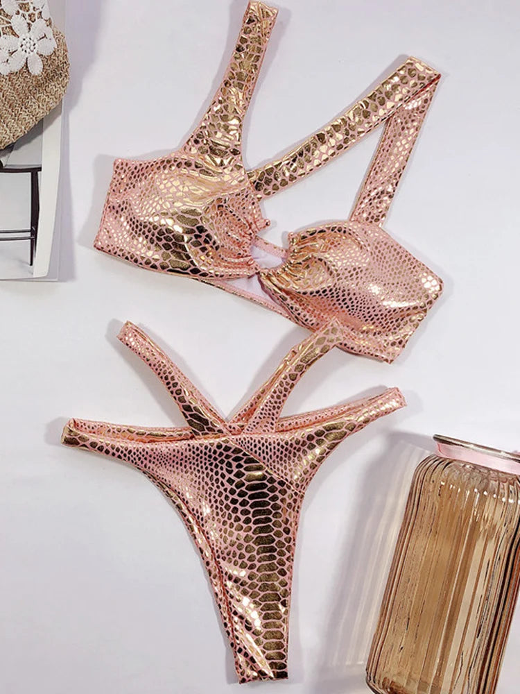 Vigorashely Bandage Swimwear Women Sexy Snake Bikini 2025 Swimsuit Female Gold Sliver Bikini Set Biquini Bathing Suit Swim Wear Survival Dog