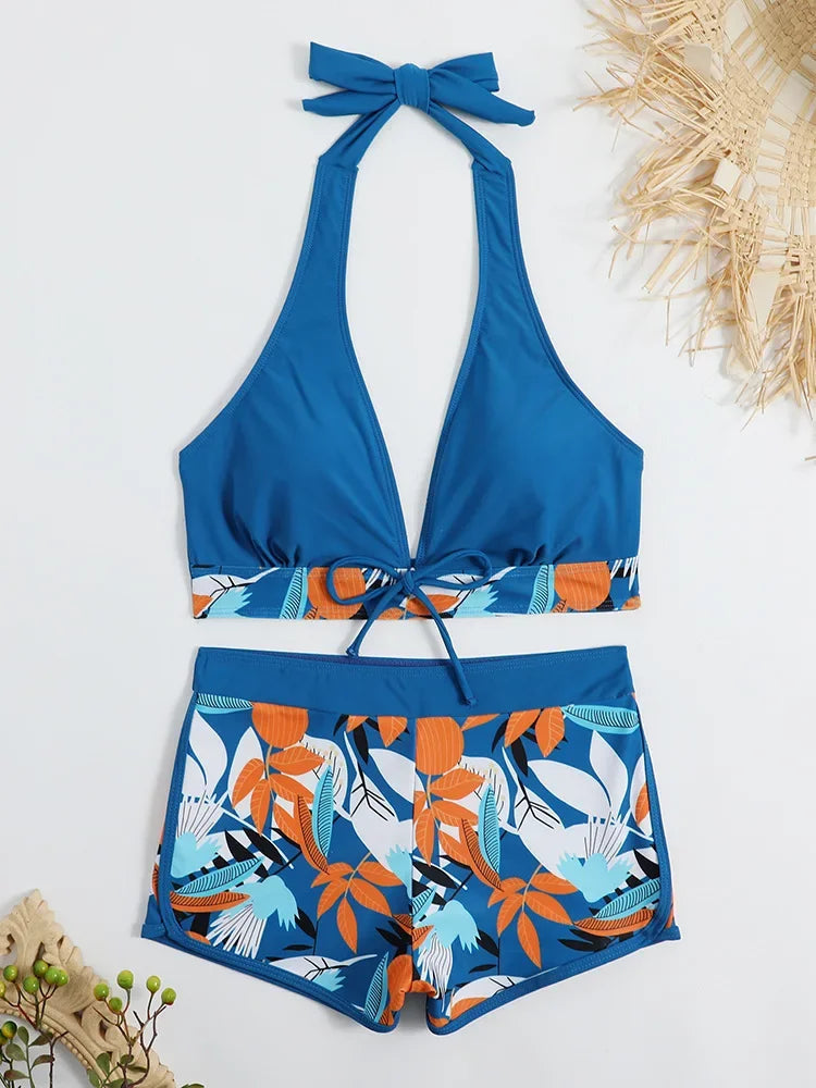 Fashion Printed Swimsuit Women Spliced Lace Up Sporty Surfing Bikini Set Bathing Suit Beachwear Swimwear Female Swimming Suits Survival Dog