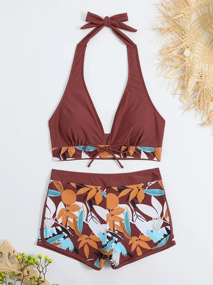 Fashion Printed Swimsuit Women Spliced Lace Up Sporty Surfing Bikini Set Bathing Suit Beachwear Swimwear Female Swimming Suits Survival Dog