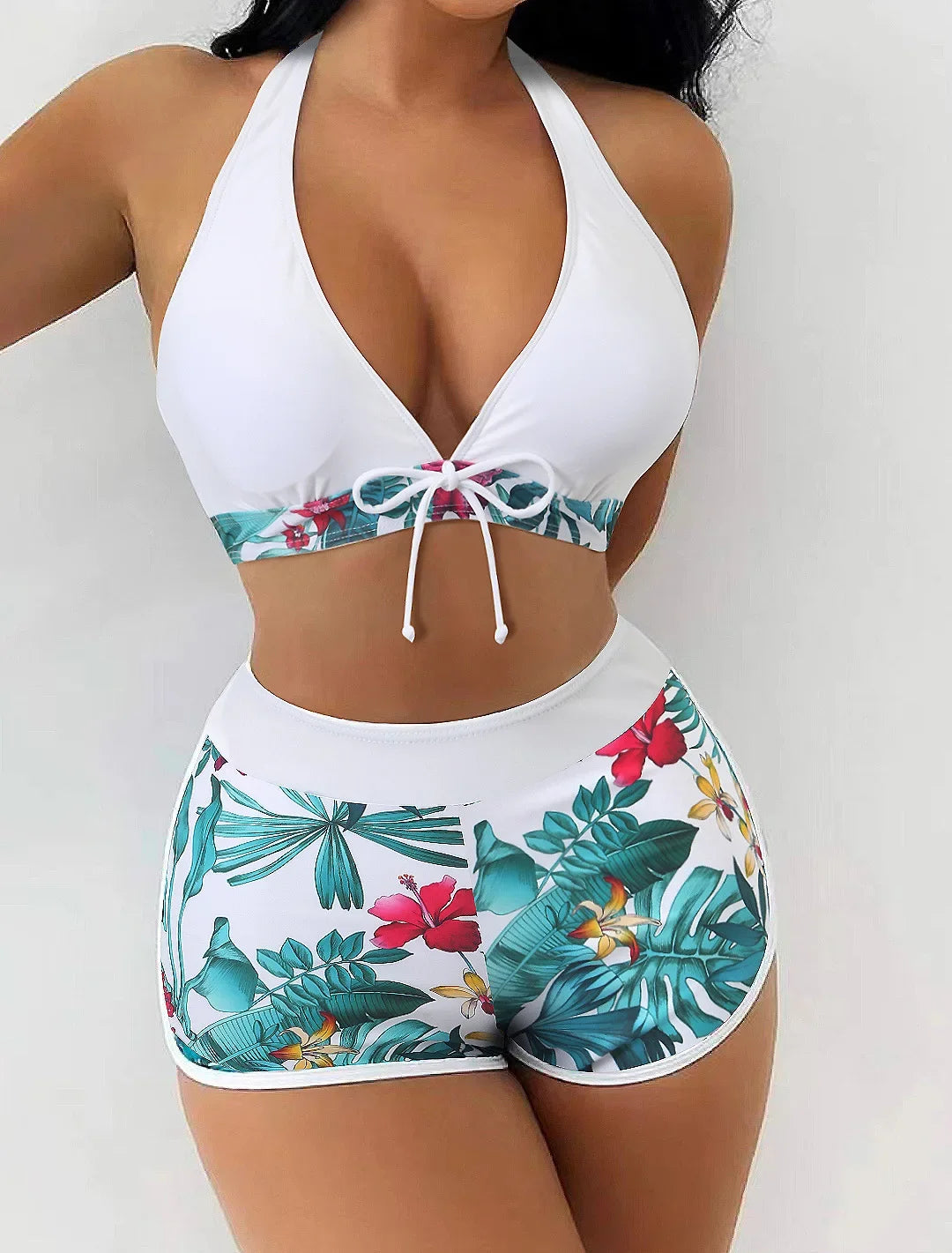 Fashion Printed Swimsuit Women Spliced Lace Up Sporty Surfing Bikini Set Bathing Suit Beachwear Swimwear Female Swimming Suits Survival Dog