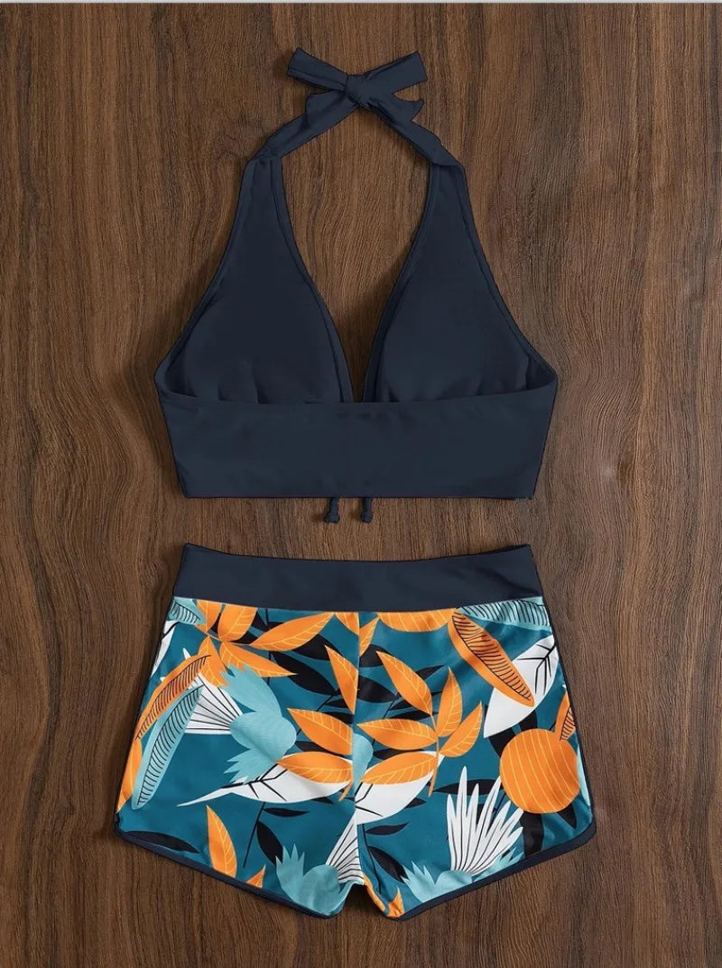 Fashion Printed Swimsuit Women Spliced Lace Up Sporty Surfing Bikini Set Bathing Suit Beachwear Swimwear Female Swimming Suits Survival Dog