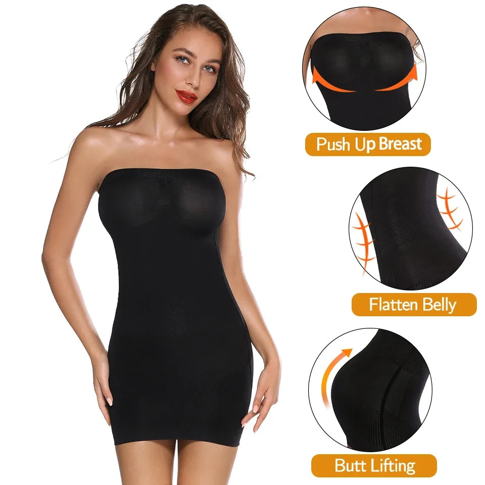 Women Shapewear Strapless Full Slips for Under Dresses Tummy Control Slips Slimming Skirts Full Body Shaper Underwear Survival Dog