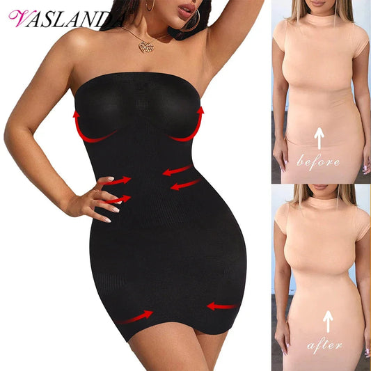 Women Shapewear Strapless Full Slips for Under Dresses Tummy Control Slips Slimming Skirts Full Body Shaper Underwear Survival Dog