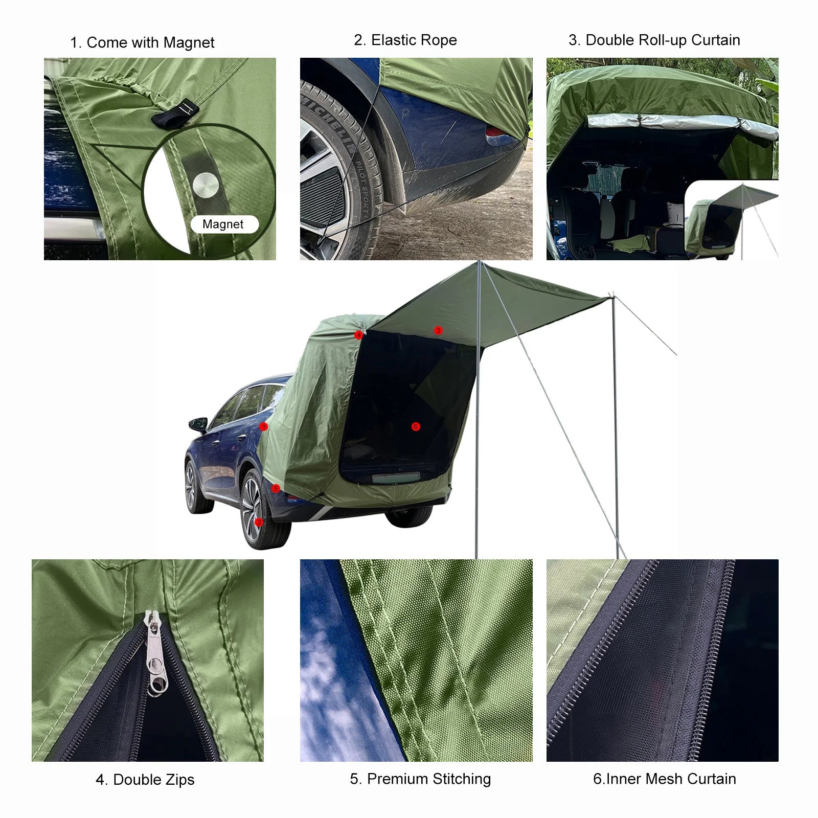 Camping  Cabana Tent With Awning Shade Car Tailgate Survival Dog