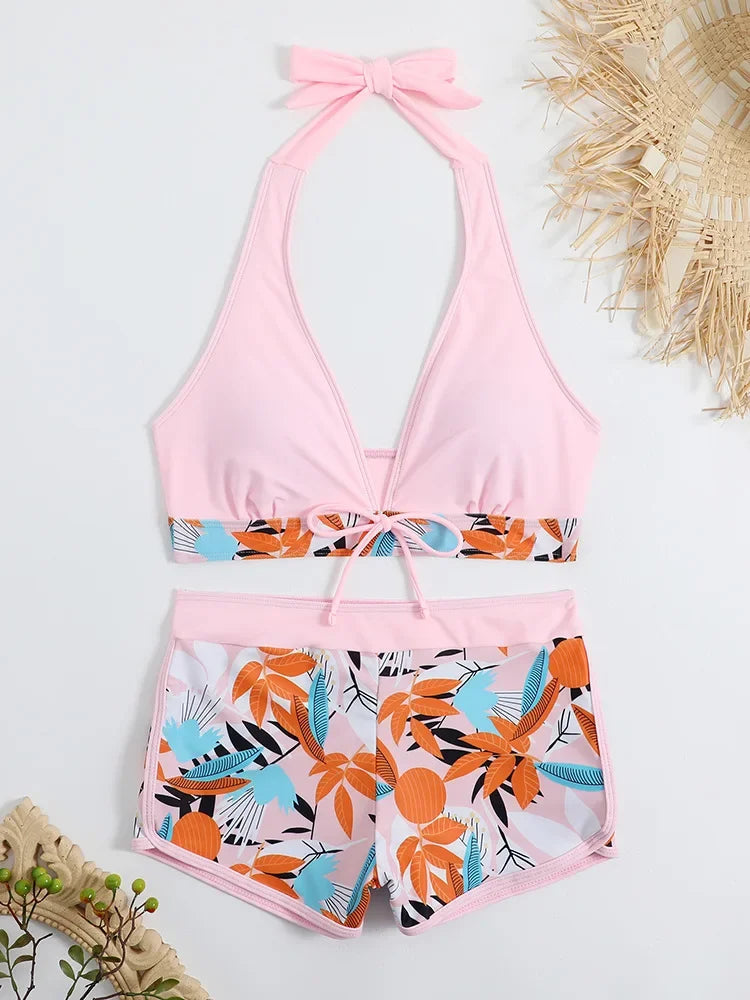 Fashion Printed Swimsuit Women Spliced Lace Up Sporty Surfing Bikini Set Bathing Suit Beachwear Swimwear Female Swimming Suits Survival Dog