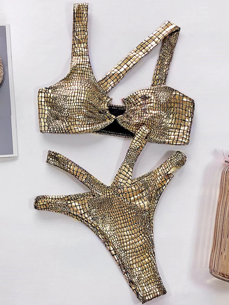 Vigorashely Bandage Swimwear Women Sexy Snake Bikini 2025 Swimsuit Female Gold Sliver Bikini Set Biquini Bathing Suit Swim Wear Survival Dog