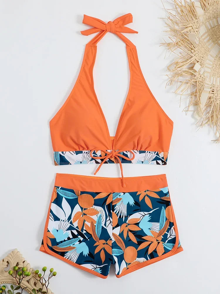 Fashion Printed Swimsuit Women Spliced Lace Up Sporty Surfing Bikini Set Bathing Suit Beachwear Swimwear Female Swimming Suits Survival Dog