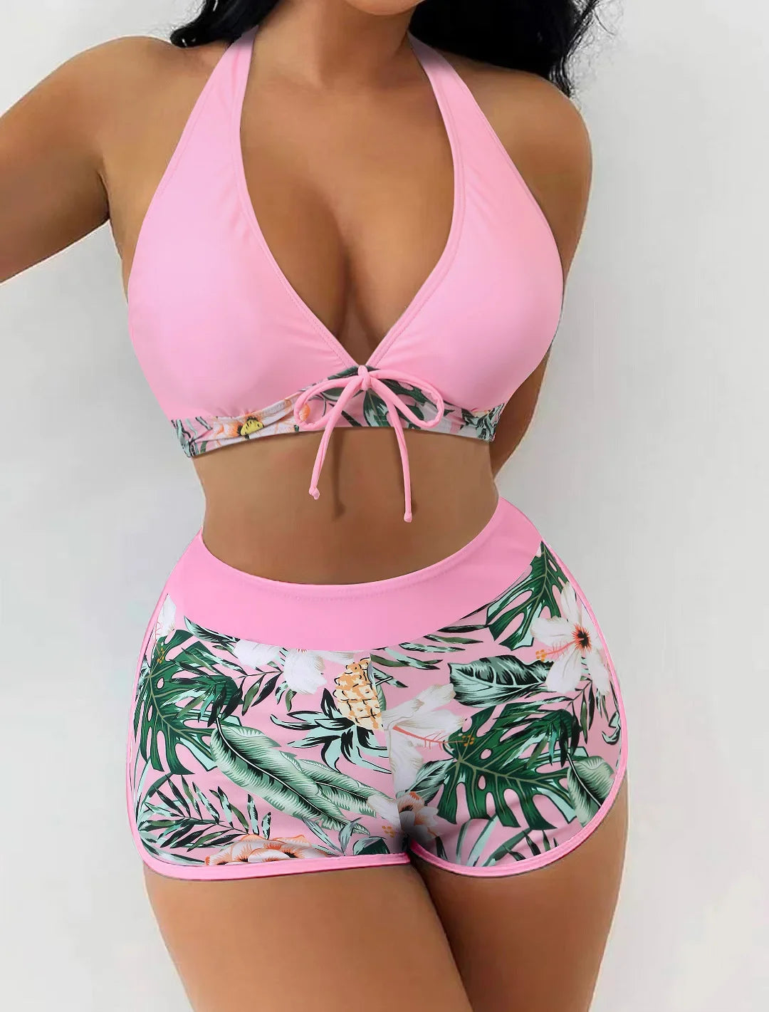 Fashion Printed Swimsuit Women Spliced Lace Up Sporty Surfing Bikini Set Bathing Suit Beachwear Swimwear Female Swimming Suits Survival Dog