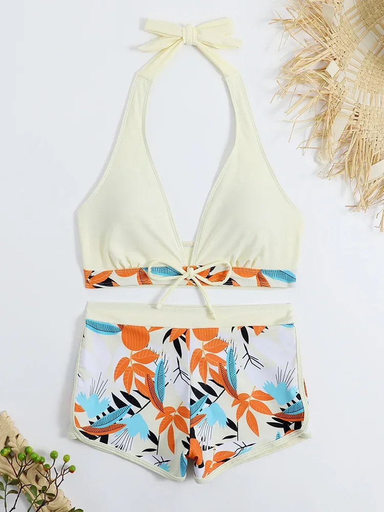 Fashion Printed Swimsuit Women Spliced Lace Up Sporty Surfing Bikini Set Bathing Suit Beachwear Swimwear Female Swimming Suits Survival Dog