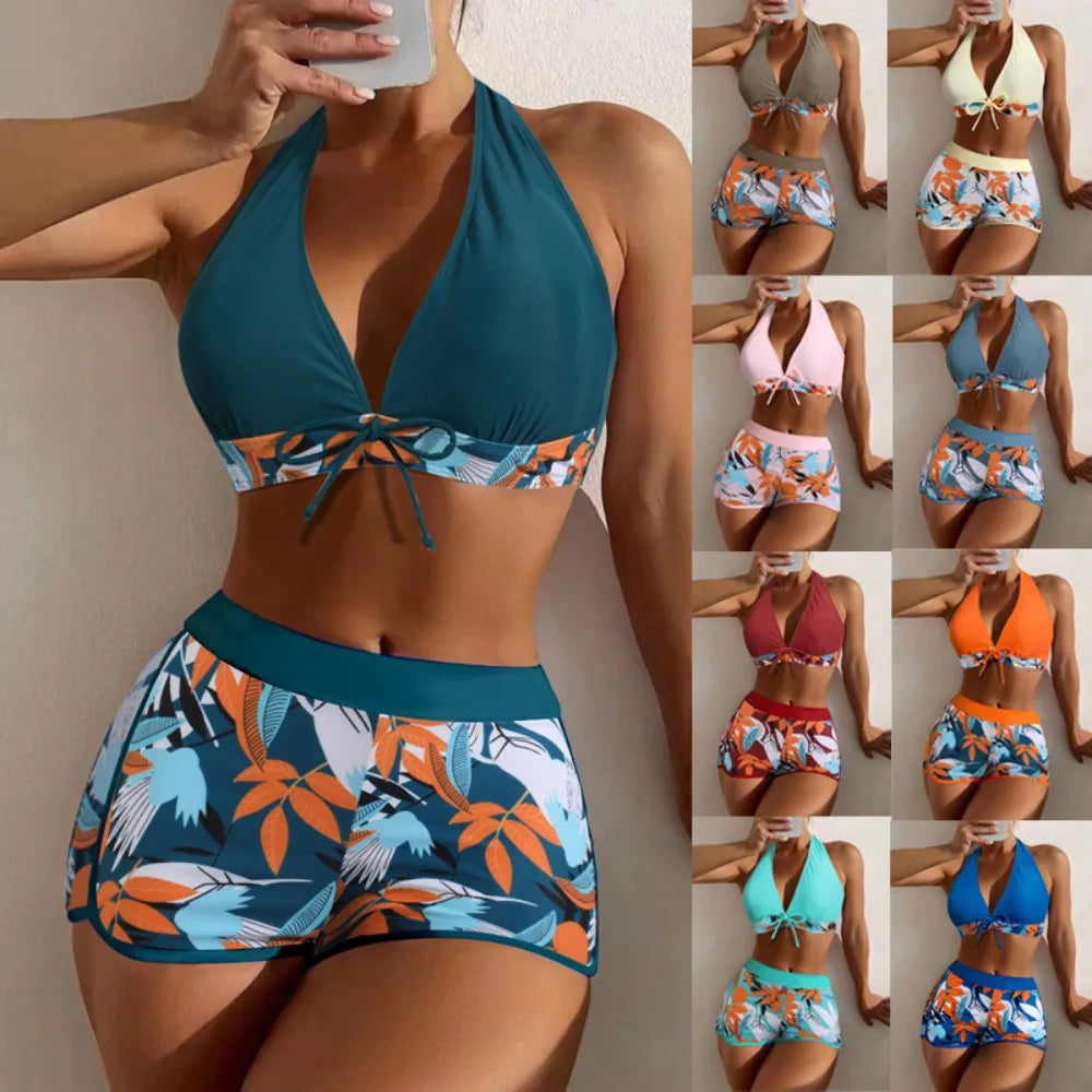 Fashion Printed Swimsuit Women Spliced Lace Up Sporty Surfing Bikini Set Bathing Suit Beachwear Swimwear Female Swimming Suits Survival Dog