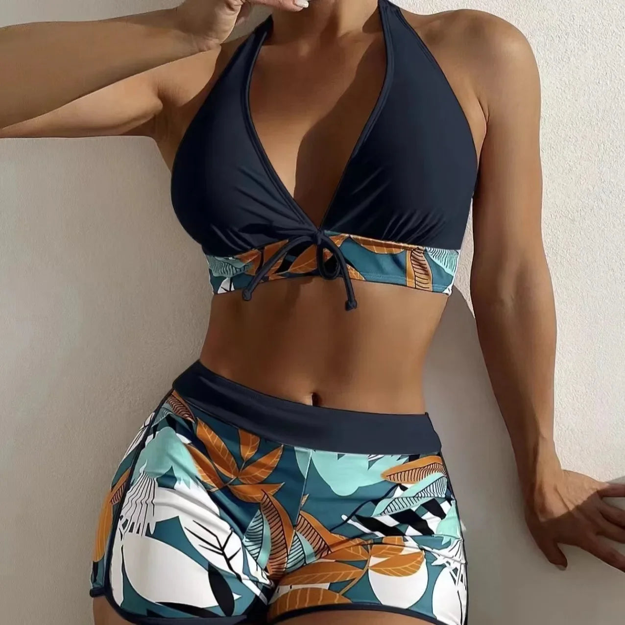 Fashion Printed Swimsuit Women Spliced Lace Up Sporty Surfing Bikini Set Bathing Suit Beachwear Swimwear Female Swimming Suits Survival Dog
