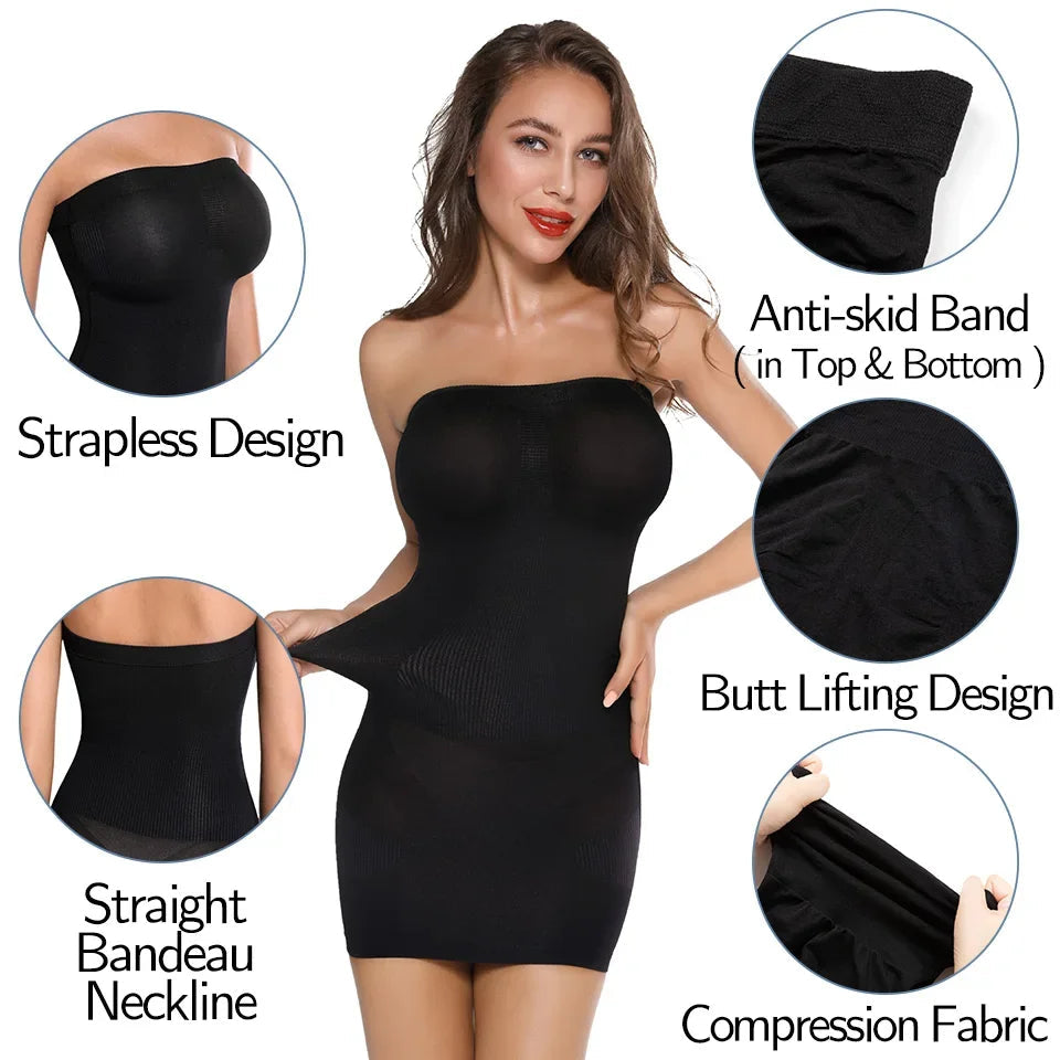 Women Shapewear Strapless Full Slips for Under Dresses Tummy Control Slips Slimming Skirts Full Body Shaper Underwear Survival Dog