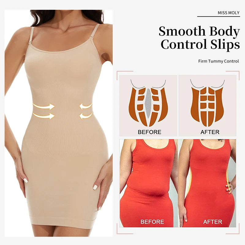 Women Seamless Shapewear Control Slips for Under Dresses Smooth Body Shaper Tummy Control Full Slip Slimming Cami Slip Survival Dog