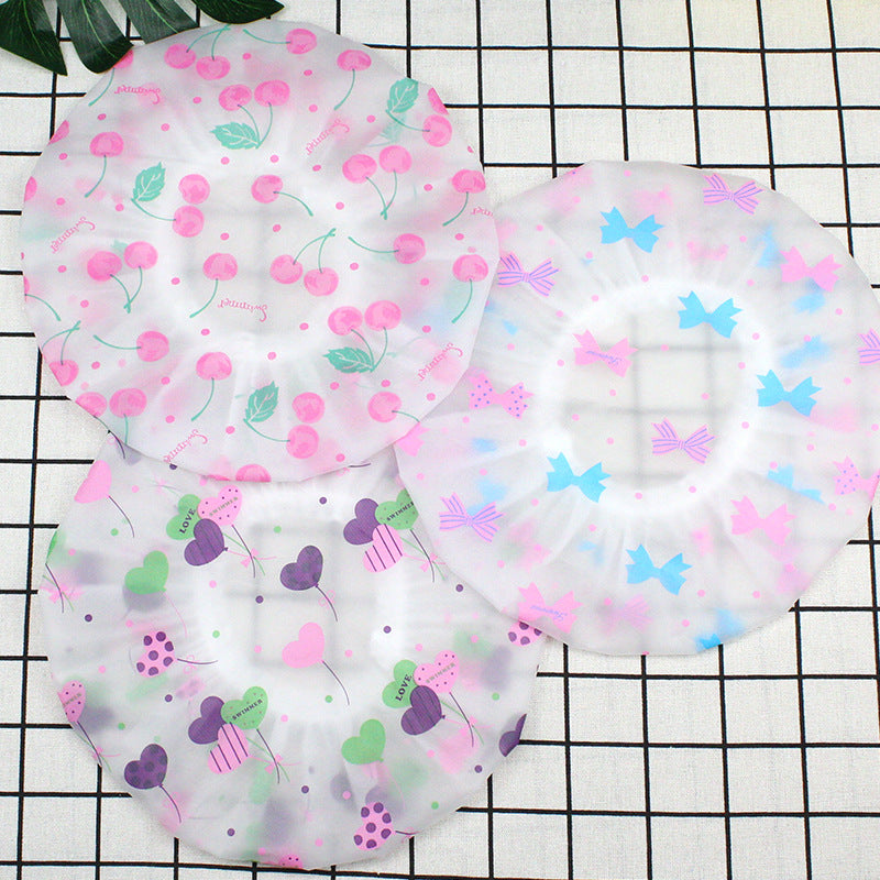 Hotel Plastic Peva Waterproof Bow Printing Female Shower Cap