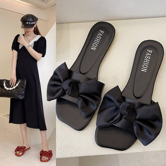 Fashion Personality Flat Bowknot Slippers For Women