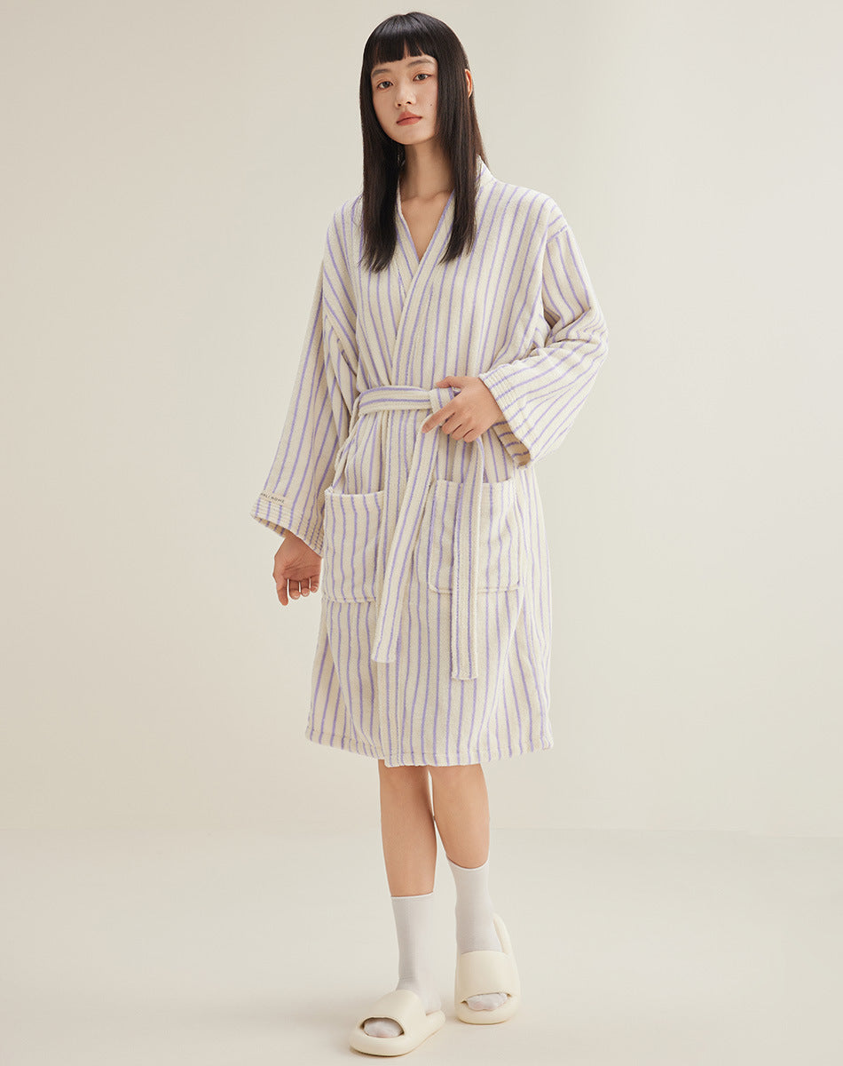 Women's Cotton Striped Bathrobe Terry