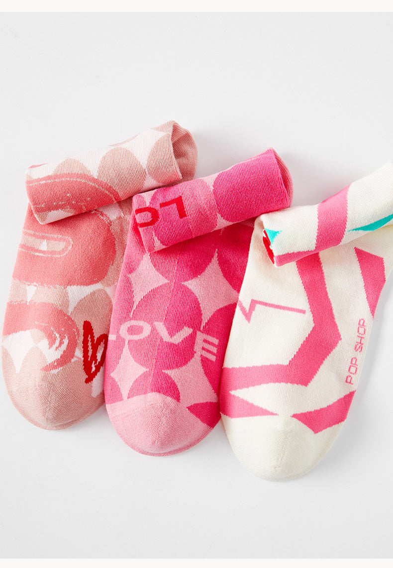 Lumi Pink Socks For Women Ins Trendy Long Socks Middle Tube