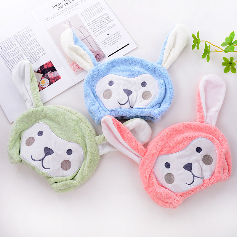 Coral Velvet Soft Absorbent Children's Household Cartoon Animal Wipe Head Towel Shower Cap