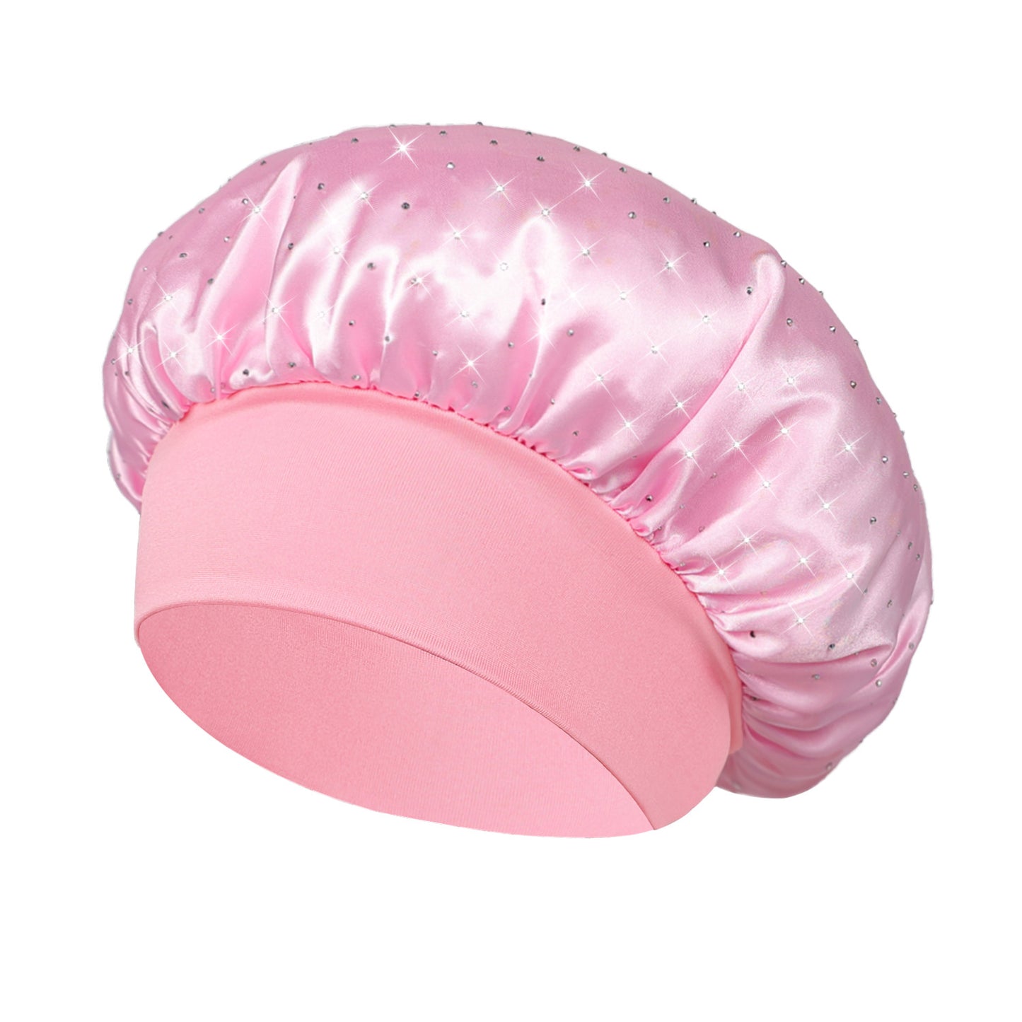 Hot-stone Embellished Wide-edge Elastic Sleep Cap Hair-protecting Beauty Shower Cap Satin Chemo Cap