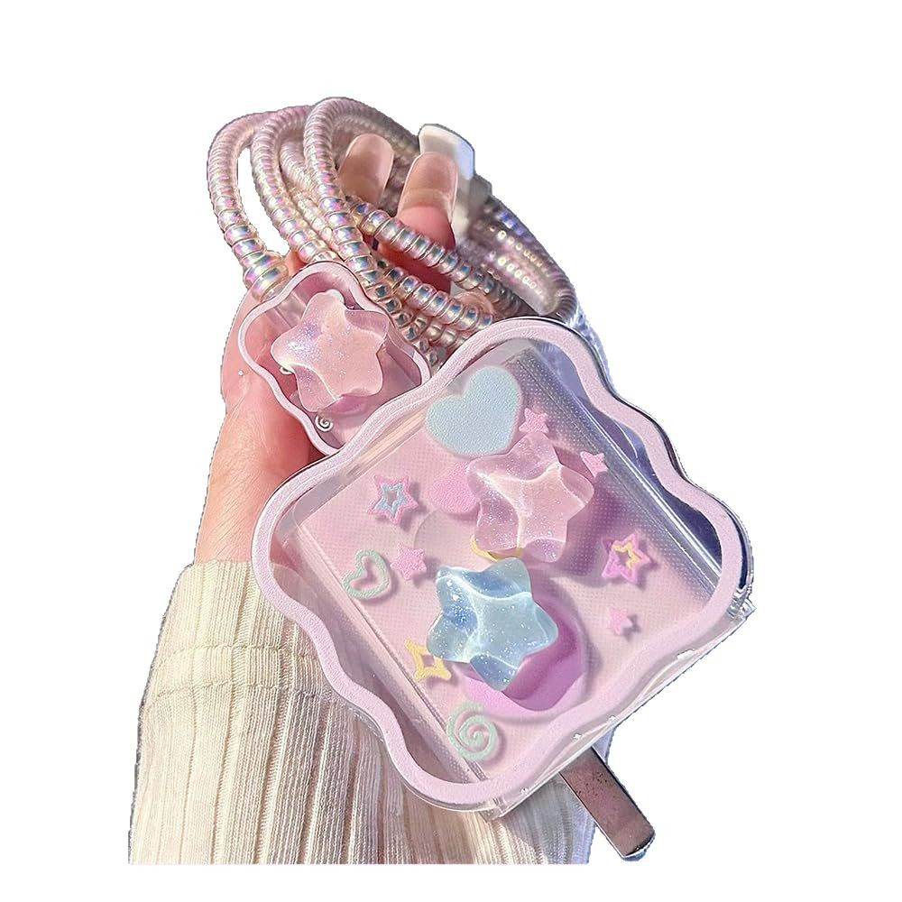 3D Patch Star And Wave Design Protective Case For 20W Chargers Charging Heads And Data Cables