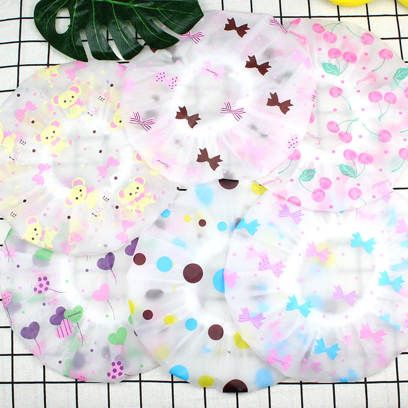 Hotel Plastic Peva Waterproof Bow Printing Female Shower Cap