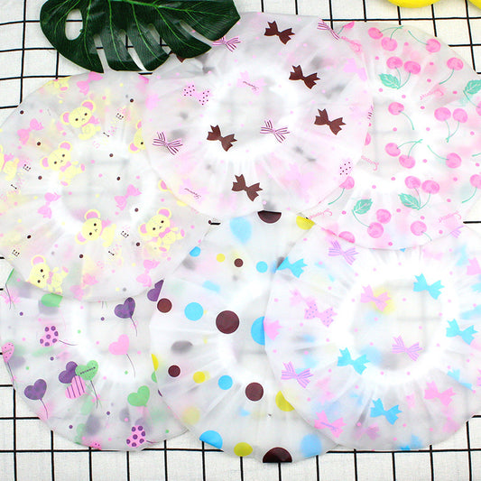 Hotel Plastic Peva Waterproof Bow Printing Female Shower Cap