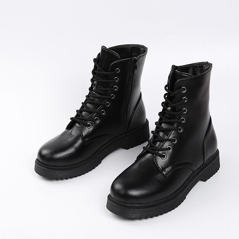 British Style Short Round Toe Thick Heel Side Zipper Women's Boots