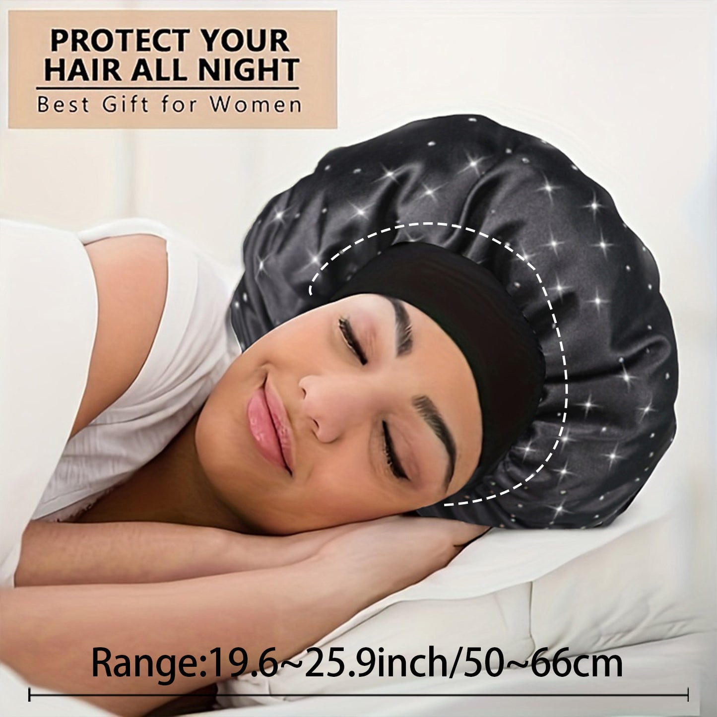 Hot-stone Embellished Wide-edge Elastic Sleep Cap Hair-protecting Beauty Shower Cap Satin Chemo Cap