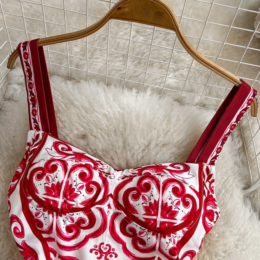 Retro Printing Slip Dress Women