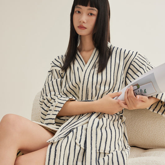 Women's Cotton Striped Bathrobe Terry