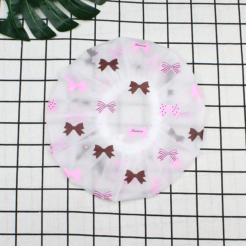 Hotel Plastic Peva Waterproof Bow Printing Female Shower Cap