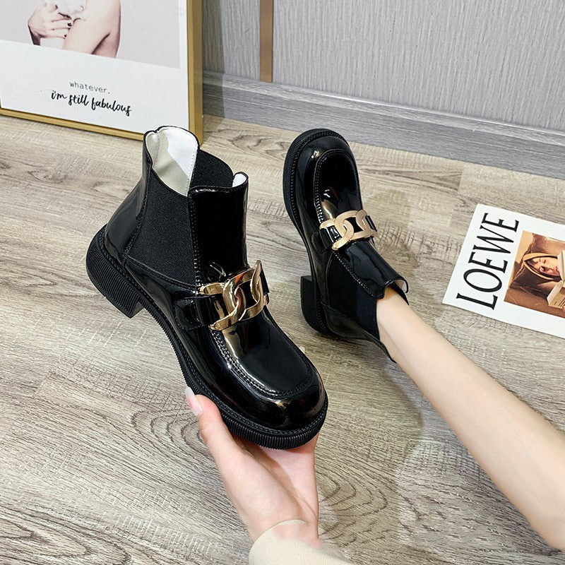 Fashion Metal Chunky Heel Fashion Ankle Boots