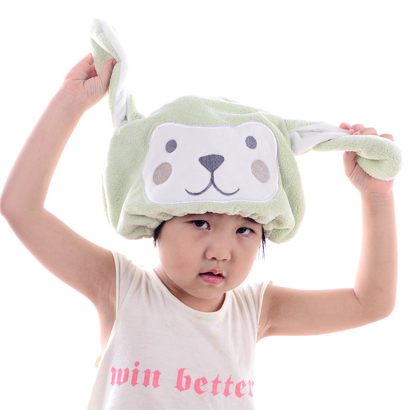 Coral Velvet Soft Absorbent Children's Household Cartoon Animal Wipe Head Towel Shower Cap