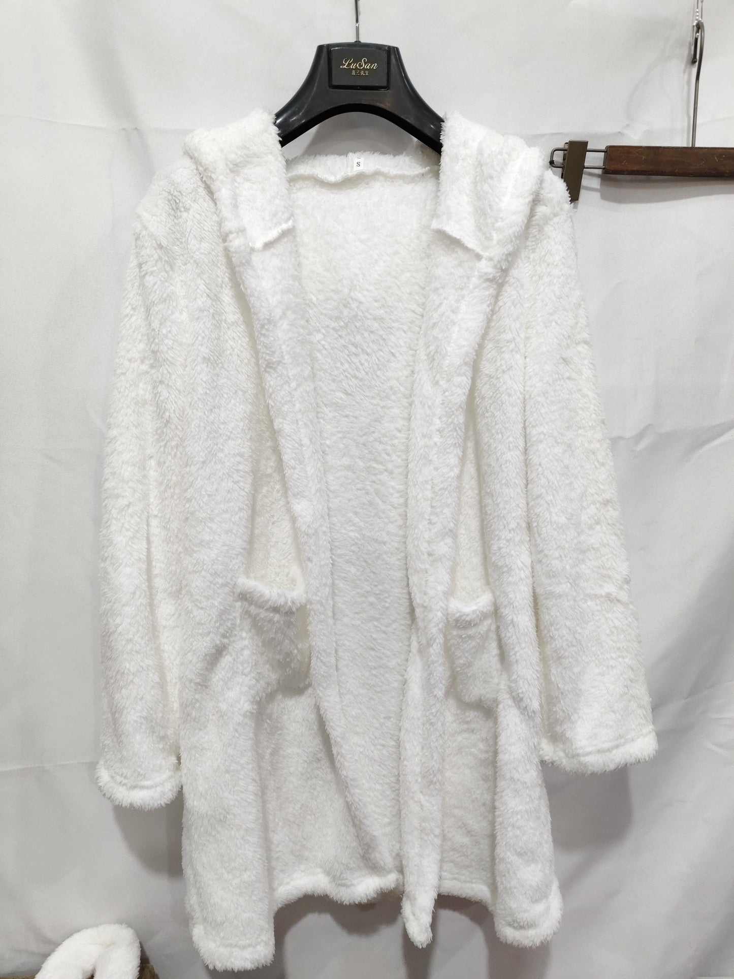 Solid Colour Hooded Home Warm Bathrobe For Women