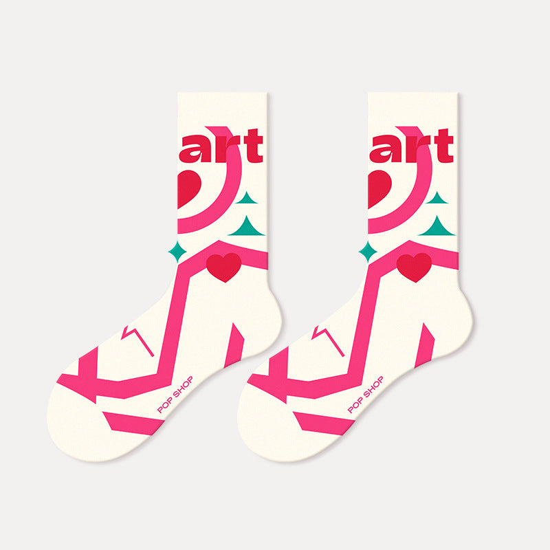 Lumi Pink Socks For Women Ins Trendy Long Socks Middle Tube
