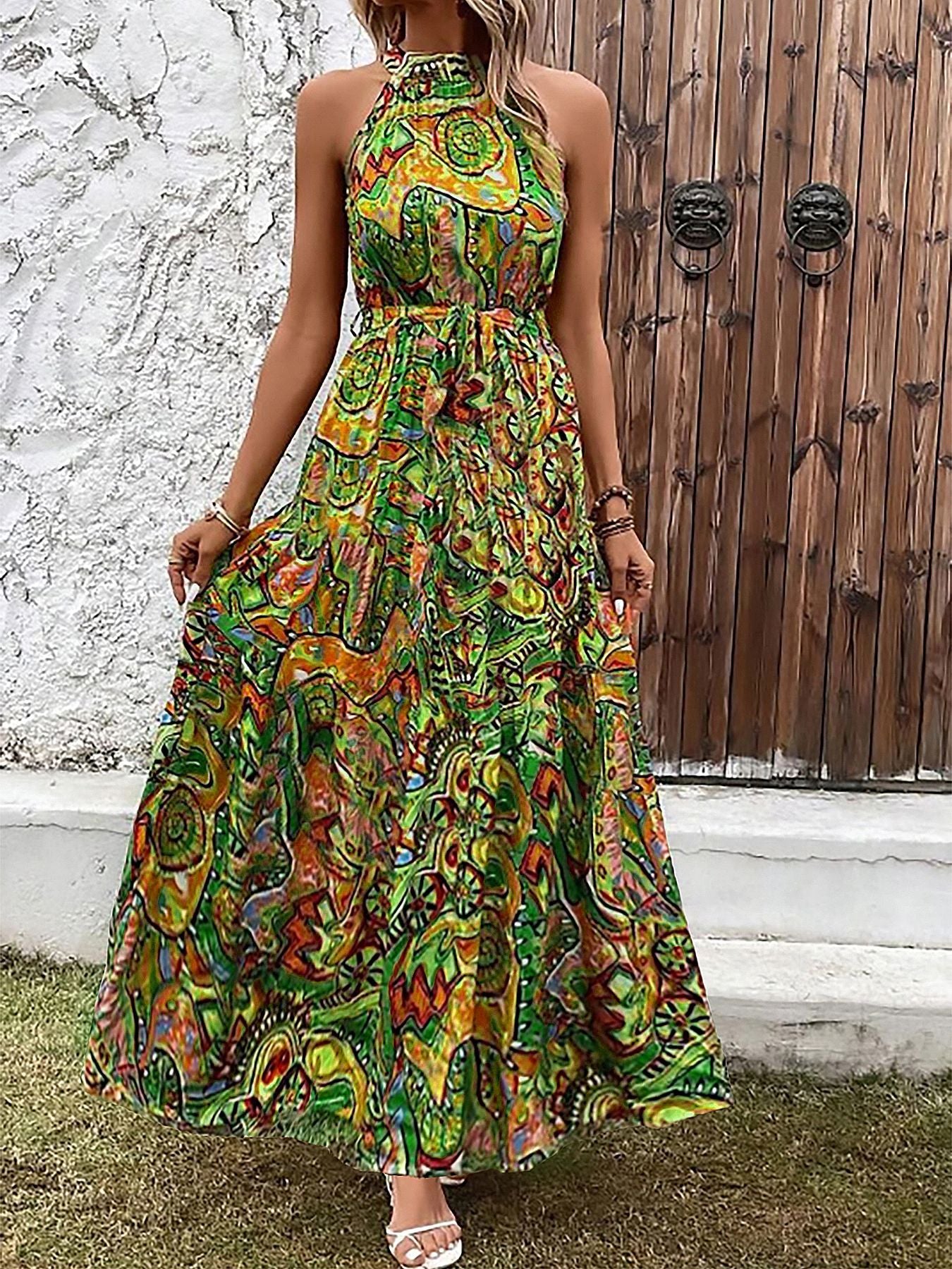 Bohemian Retro Halter Dress Women