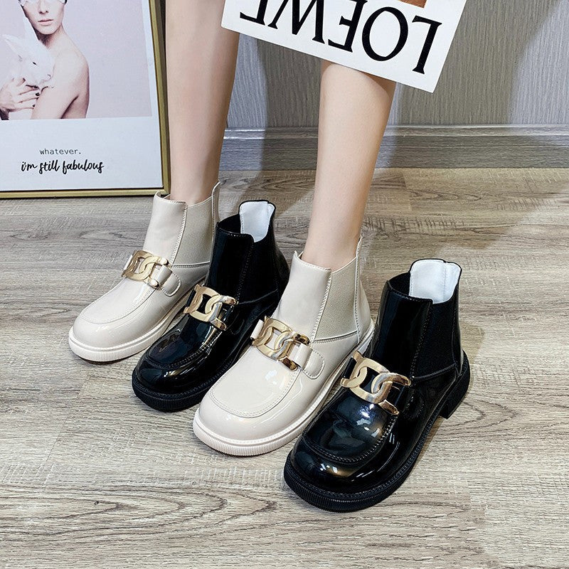 Fashion Metal Chunky Heel Fashion Ankle Boots