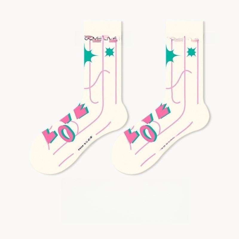 Lumi Pink Socks For Women Ins Trendy Long Socks Middle Tube