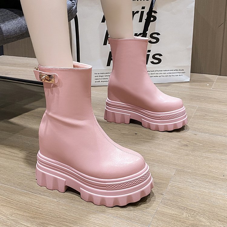 Internally Increased 4CM Short Boots Wedge Heel Flat Bottom Shows High