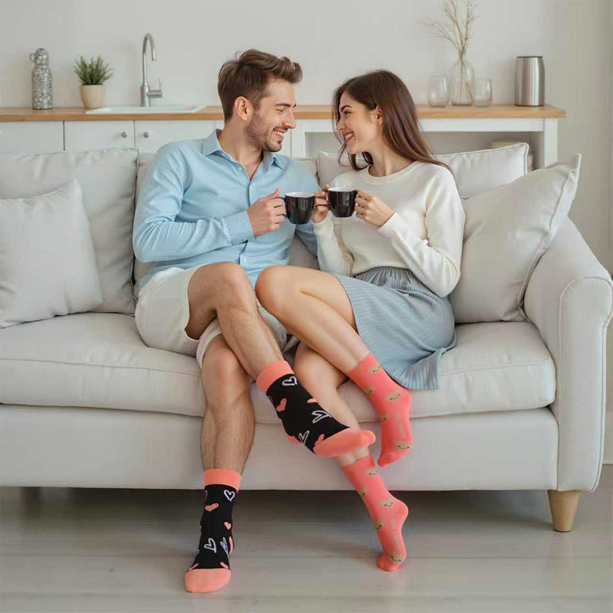 Trending Valentine's Day Gift Item 2 Pairs Of Mid-Calf Cotton Socks For Couples Unisex Soft And Cozy Design