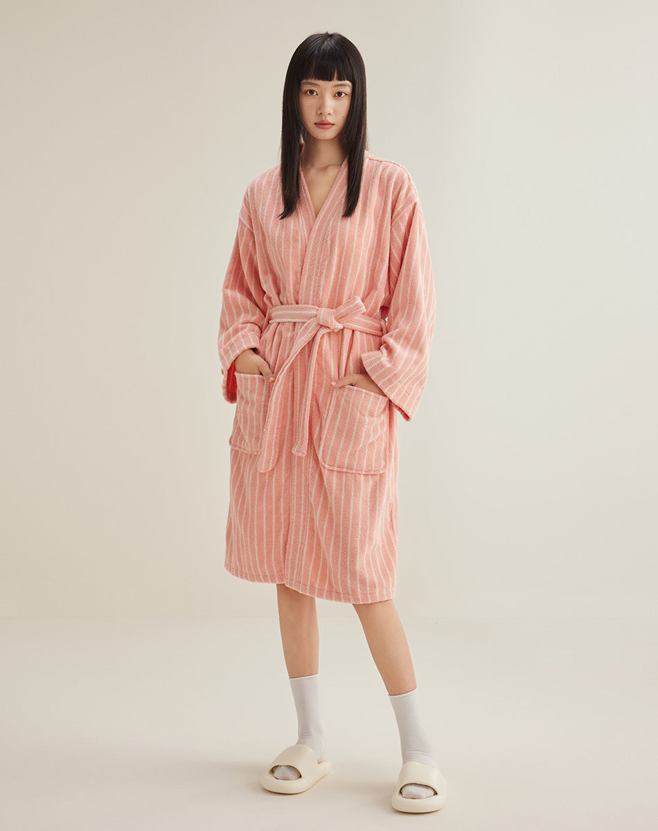 Women's Cotton Striped Bathrobe Terry