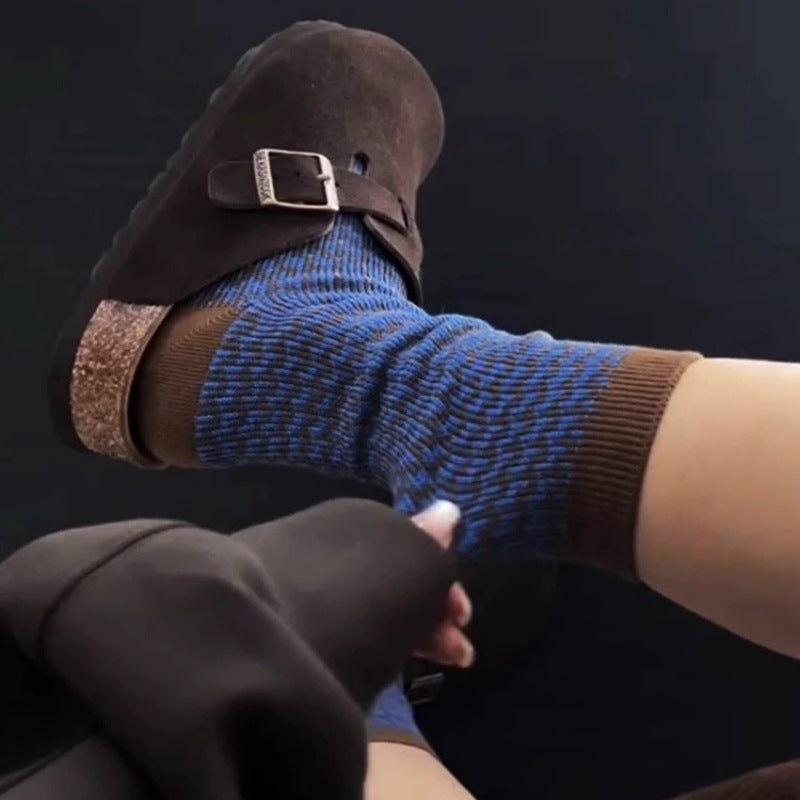 Retro Houndstooth Cotton Socks For Women
